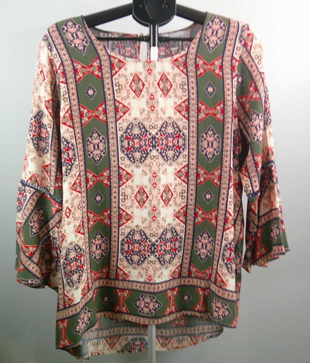 Fourteenth Place Women's Bell Sleeve Boho Tunic Shirt Large